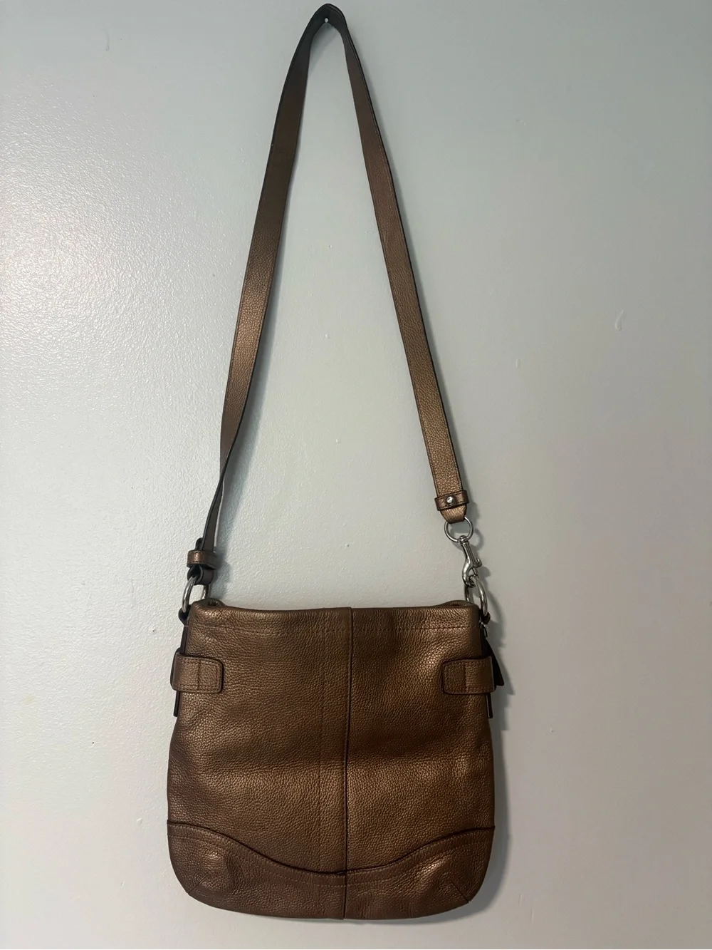 Coach Metallic Bronze Leather Shoulder Bag with Silver Chain